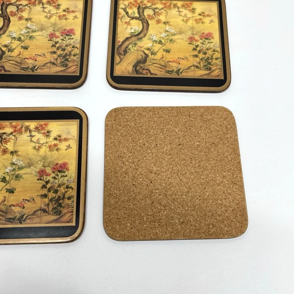 Vintage Pimpernel Acrylic Coasters Chinese Screen Pattern‎ Back Corked set Of 6